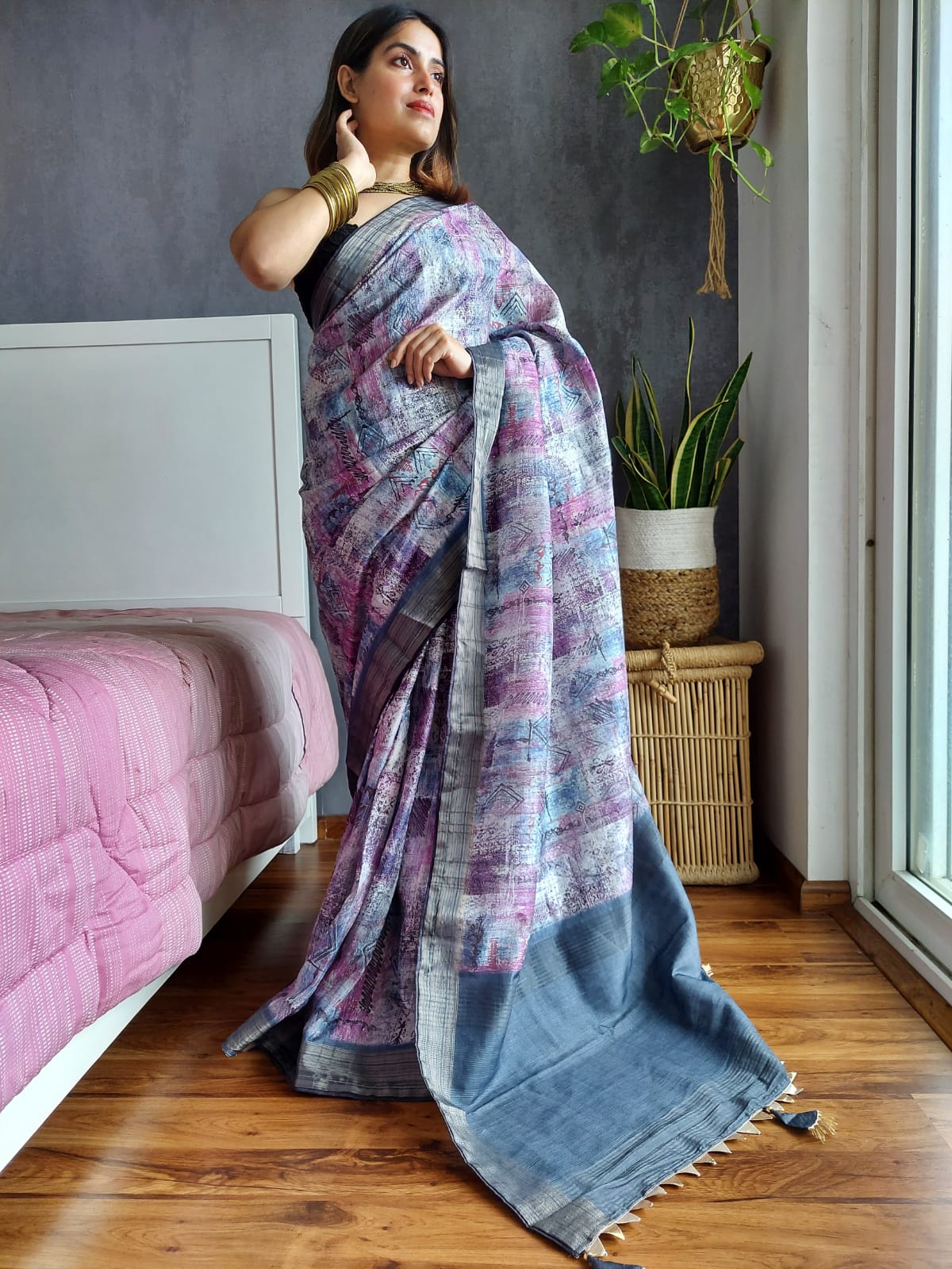 Stylish Kotha Silk Light Blue Color Digital Printed Saree