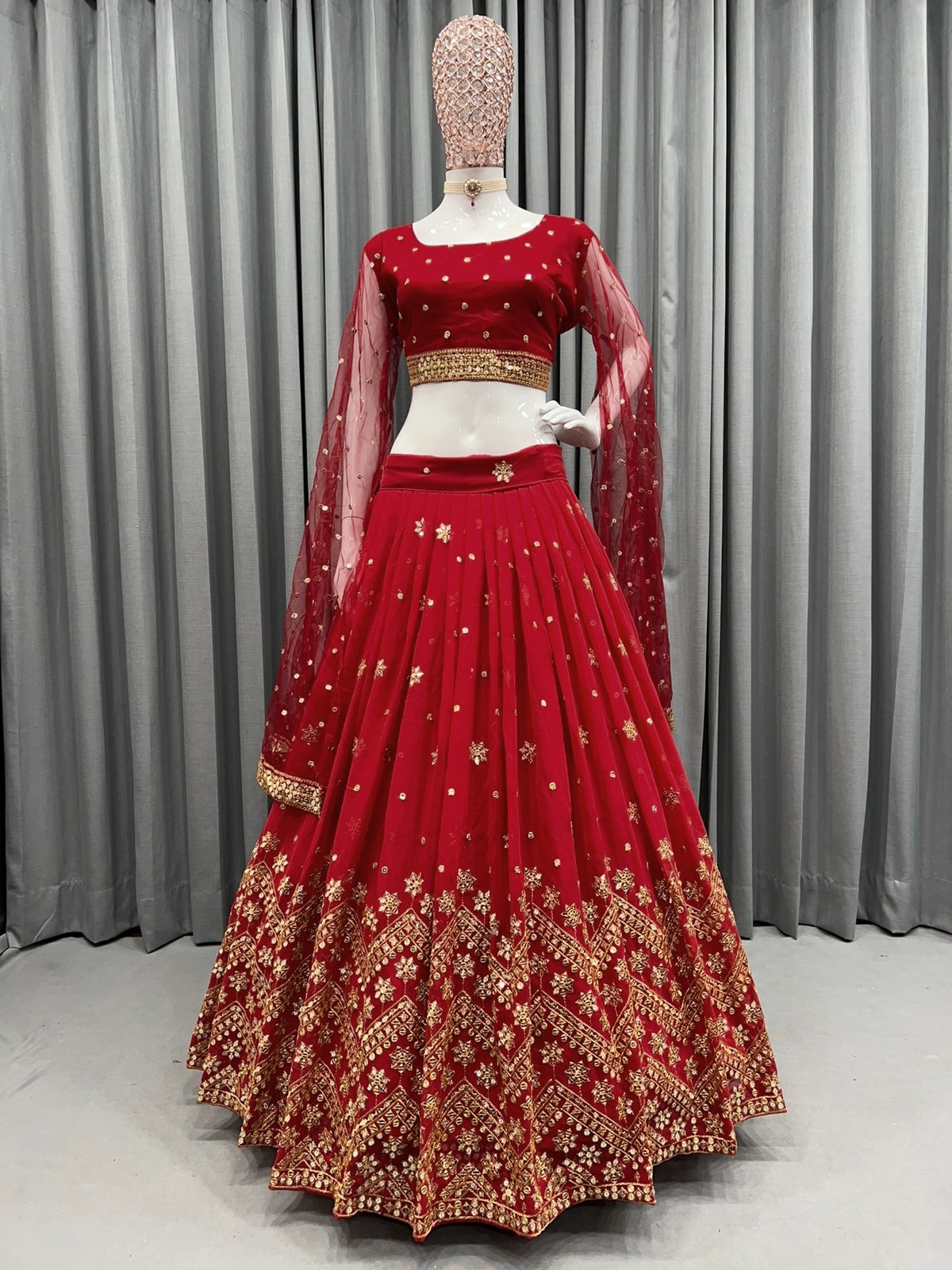 Alluring Red Color Soft Net Sequence Work Lehenga Choli