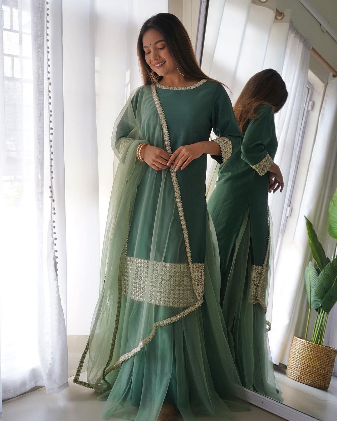 Eyes Catching Green Color Sequence Work Lehenga Suit